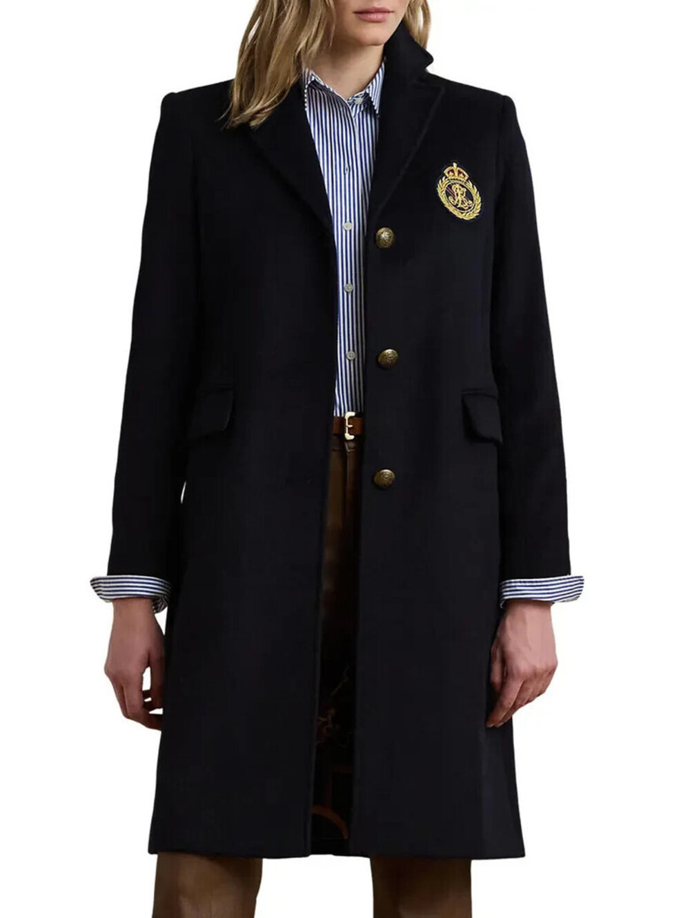 New, Polo Ralph Lauren Crest Wool Blend Coat in Regal Navy Sz 2 #W201